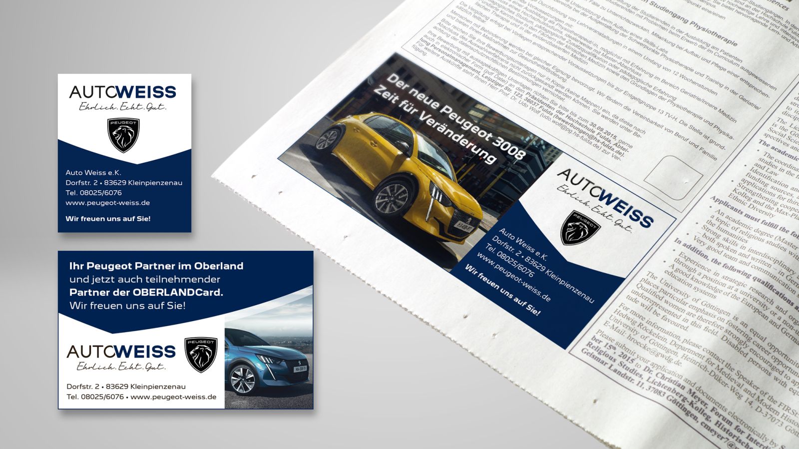 Zeitungsanzeigen in verschiedenen Formaten Auto Weiss