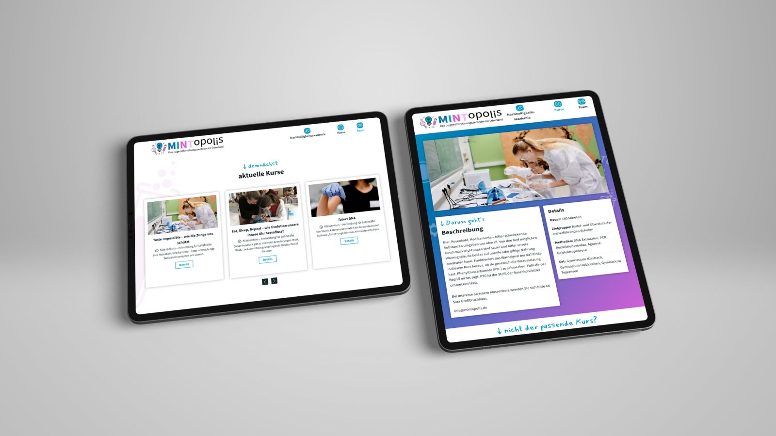 Website für das Jugendforschungszentrum Mintopolis in Miesbach