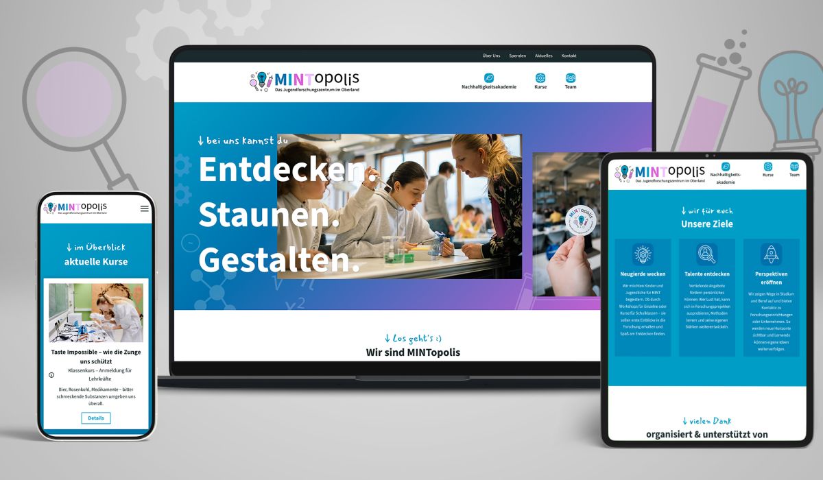 Website für das Jugendforschungszentrum Mintopolis in Miesbach